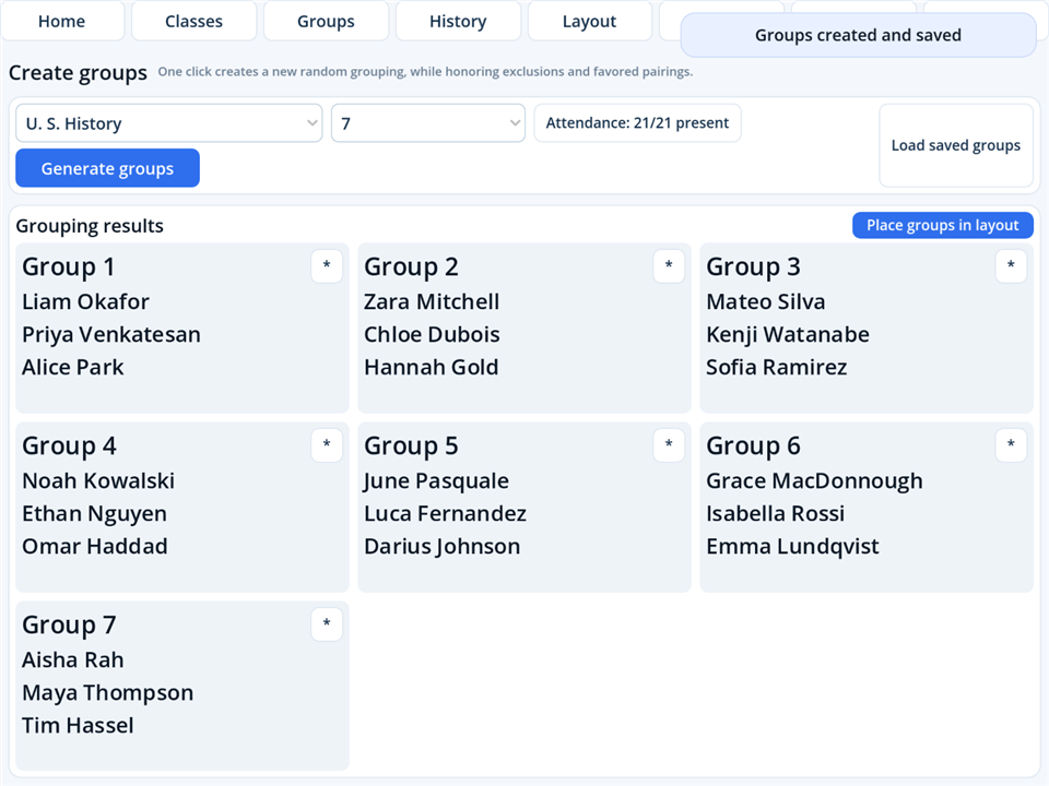 Student groups created in Super Picker