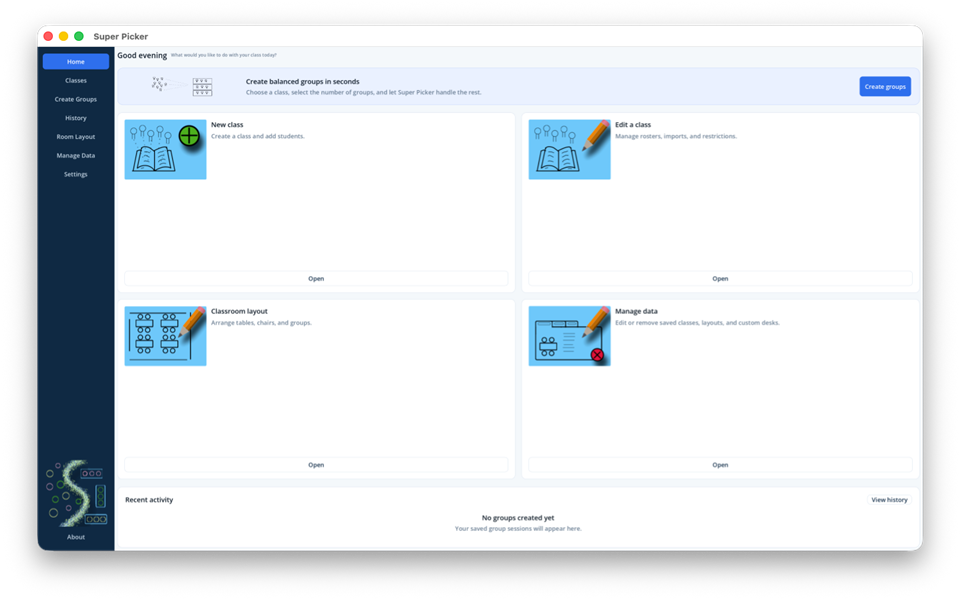 Super Picker home screen on macOS