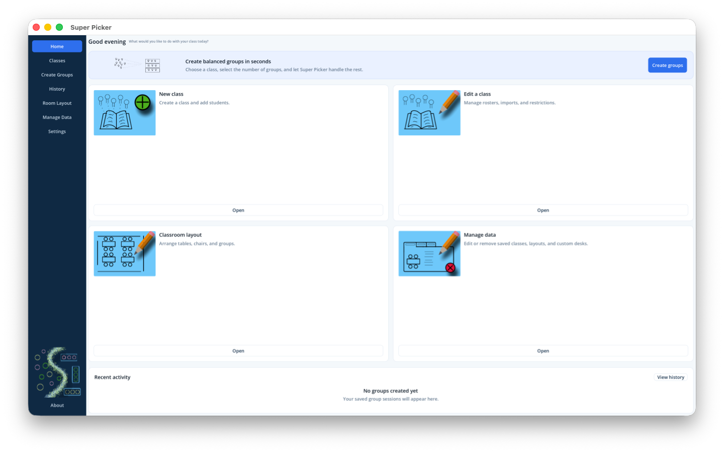 Home screen of Super Picker on macOS.
