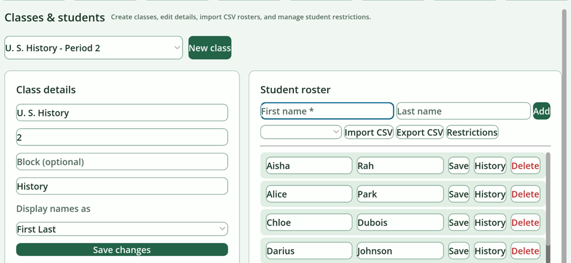 Editing a class in Super Picker on iOS