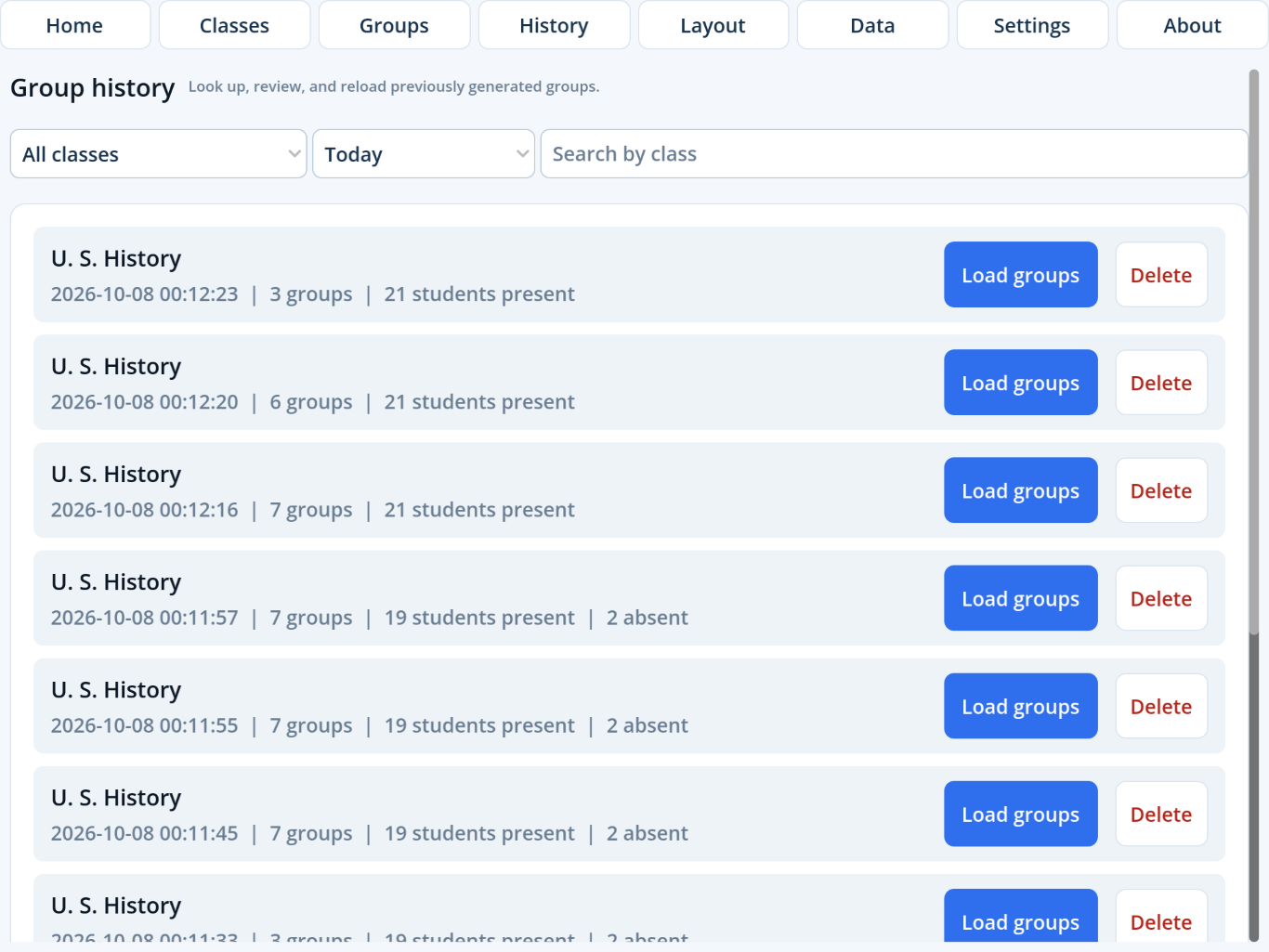 History of previous groups made in Super Picker