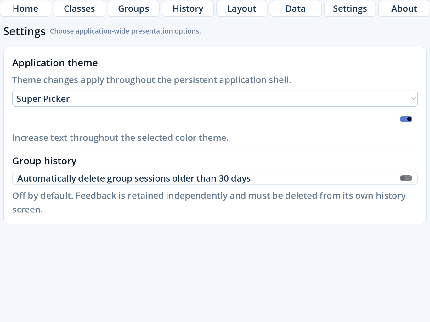 Settings screen for Super Picker on iOS