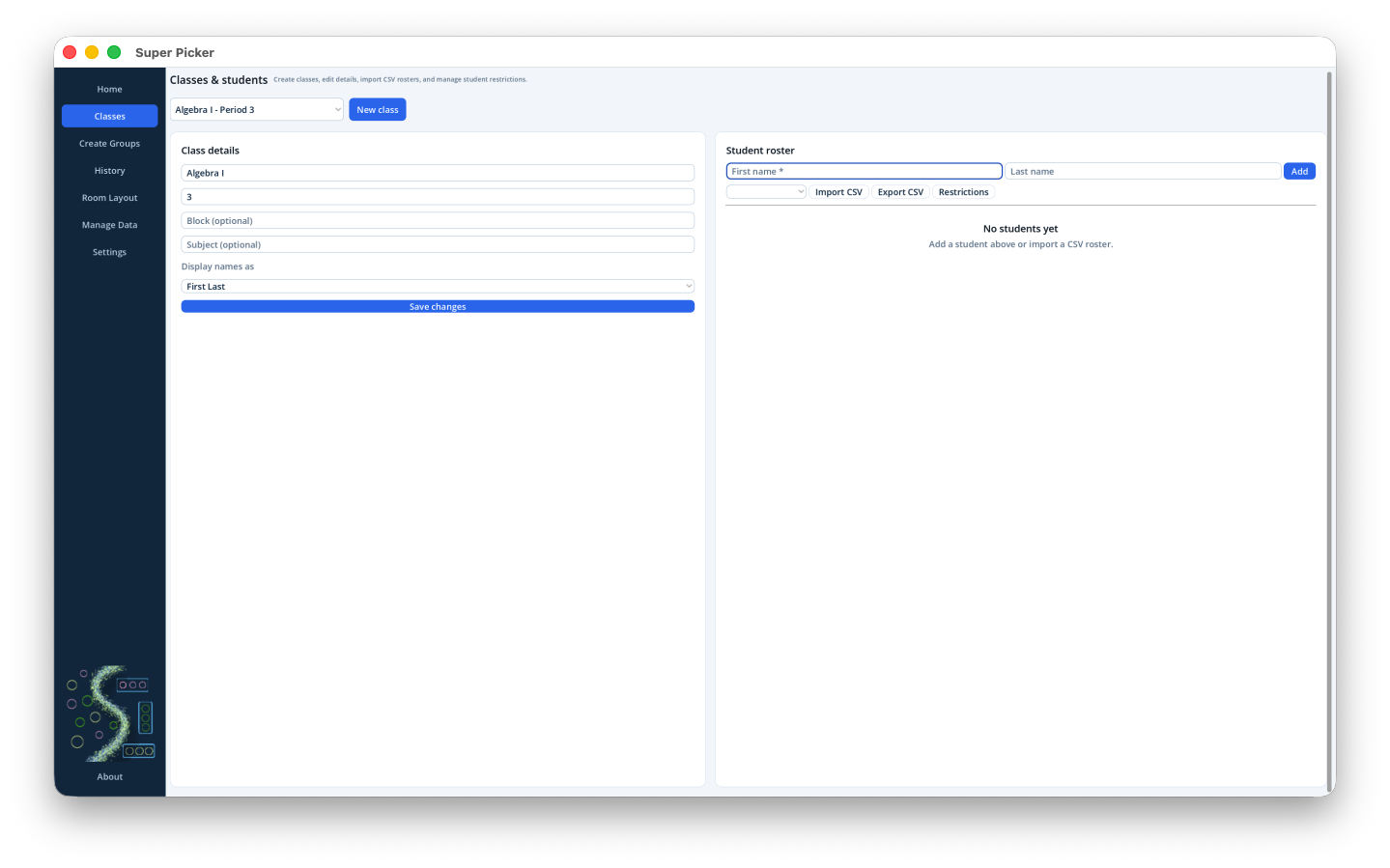 Creating new class in Super Picker on macOS