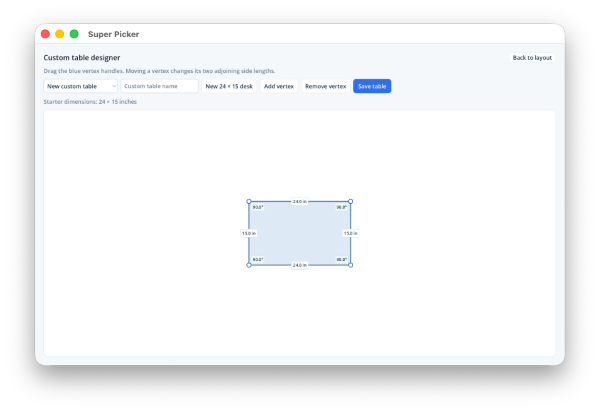 Design from default table in Super Picker on macOS