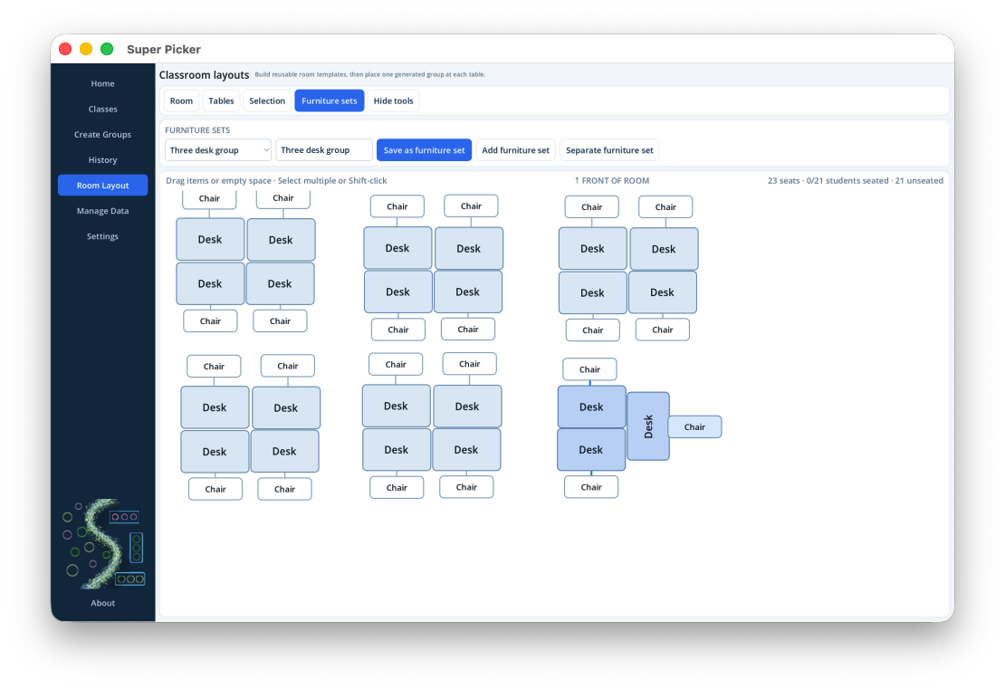 Creating sets of furniture in Super Picker on macOS