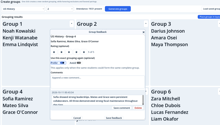 Leaving feedback for a group in Super Picker on macOS