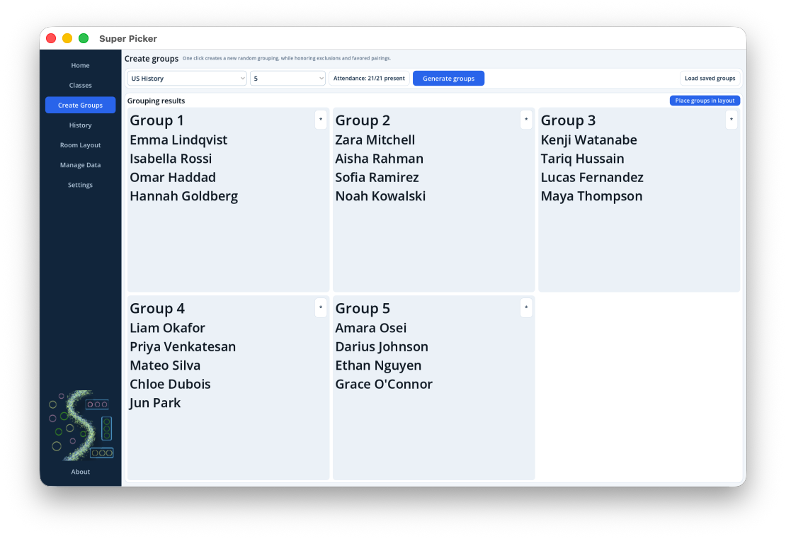 Making random groups of students in Super Picker on macOS
