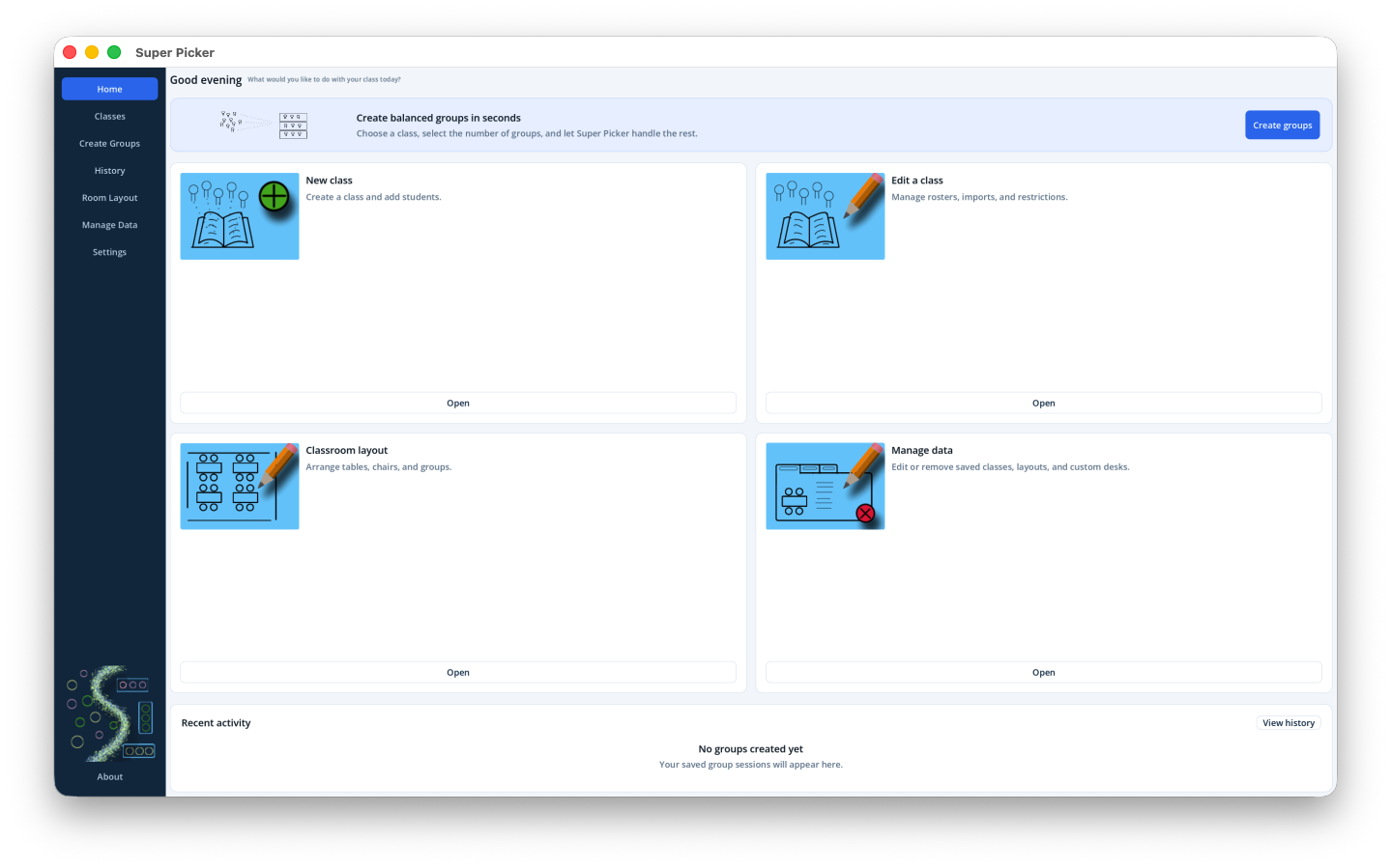 Home screen of Super Picker on macOS