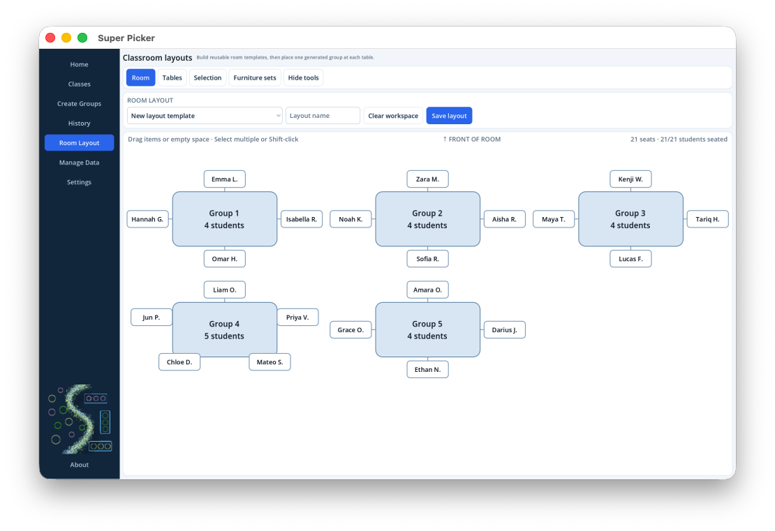 Room layout in Super Picker on macOS
