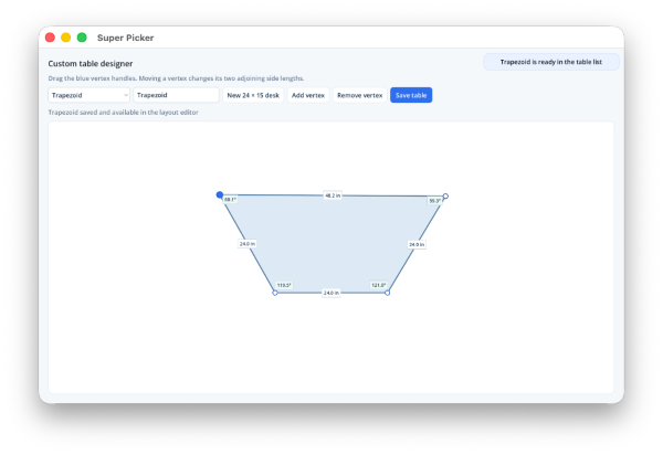 Custom trapezoid shaped table in Super Picker on macOS